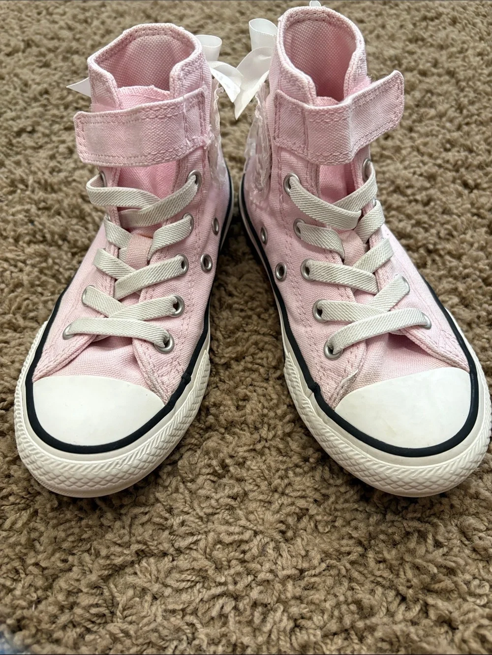 Converse Kids Pink High-Top Canvas Sneakers with Bow Accent